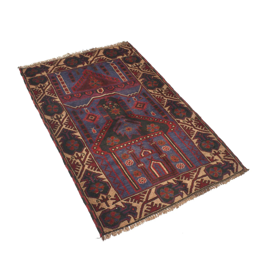 Blue Afghan Prayer Rug 2' 11" x 4' 7" Hand-Knotted | No. AL87103