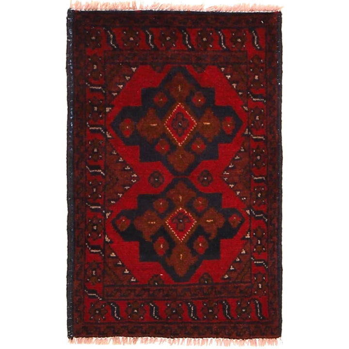 Red Afghan Oriental Doormat 1' 5" x 2' 2" Hand-Knotted | No. AL87126