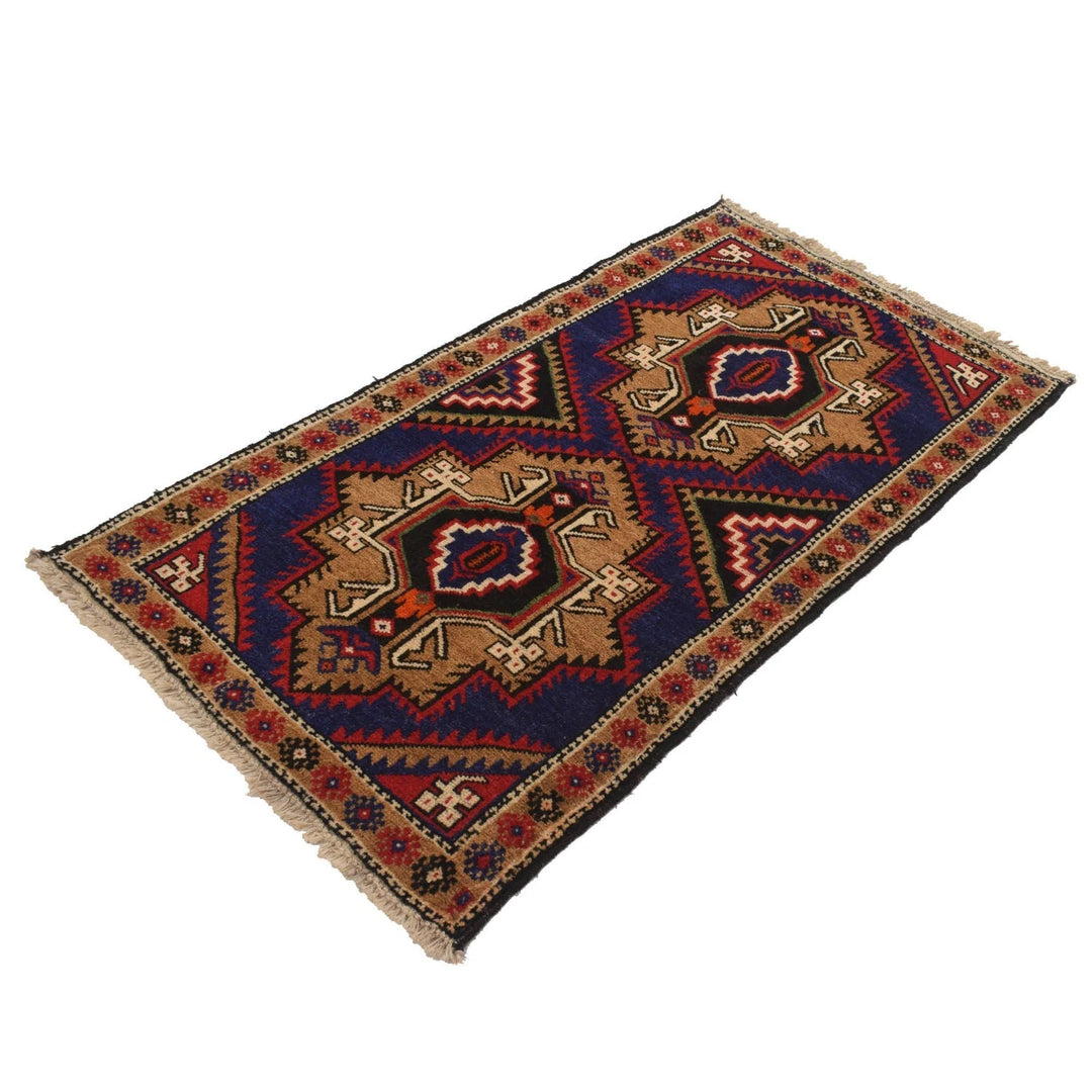Blue Afghan Baluchi Rug 2' 8" x 4' 11" Hand-Knotted | No. AL87154