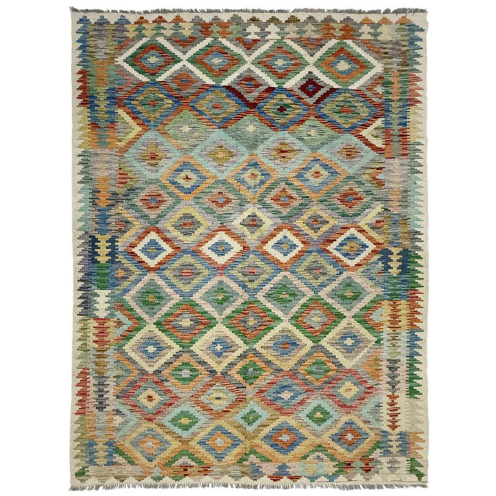 Multicolor Afghan Vegetable Kilim Rug 6' 1" x 8' 4" Flat-Weave | No. AL87157