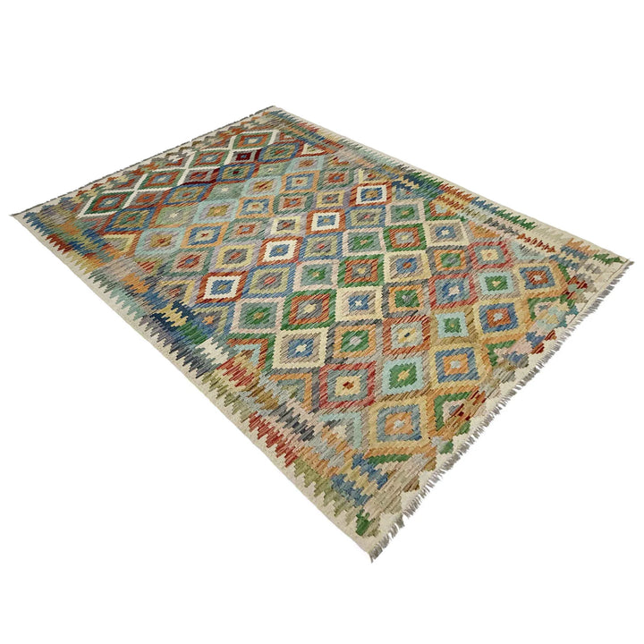 Multicolor Afghan Vegetable Kilim Rug 6' 1" x 8' 4" Flat-Weave | No. AL87157
