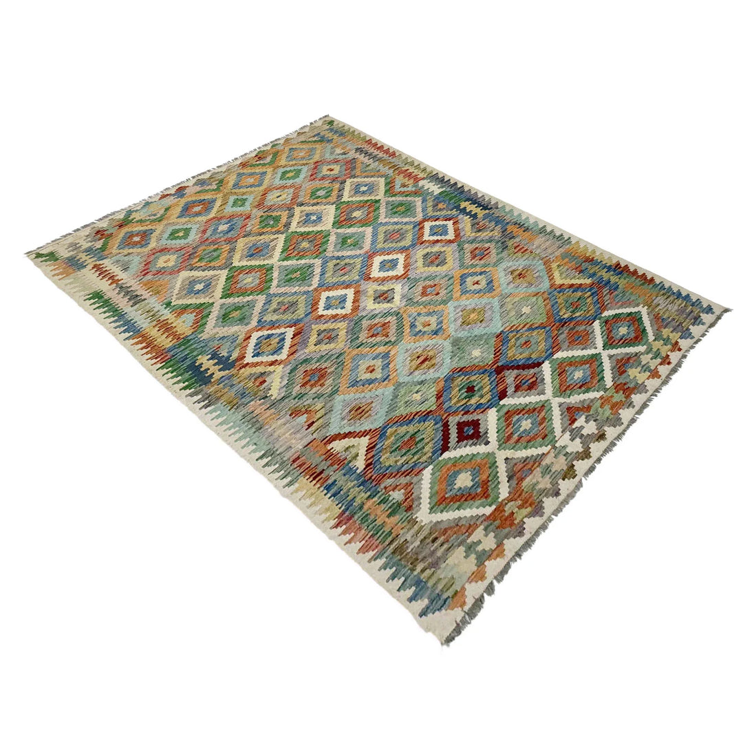 Multicolor Afghan Vegetable Kilim Rug 6' 1" x 8' 4" Flat-Weave | No. AL87157