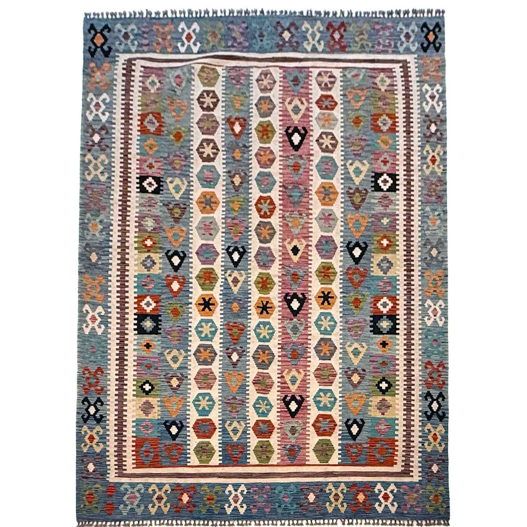 Afghan Kilim Rug 6' 8" x 9' 10" Flat-Weave | No. AL87168