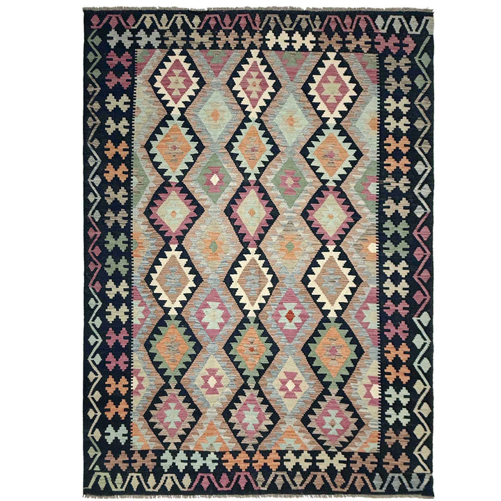 Afghan Vegetable Kilim Rug 6'6" x 9'11" Flat-Weave | No. AL871799