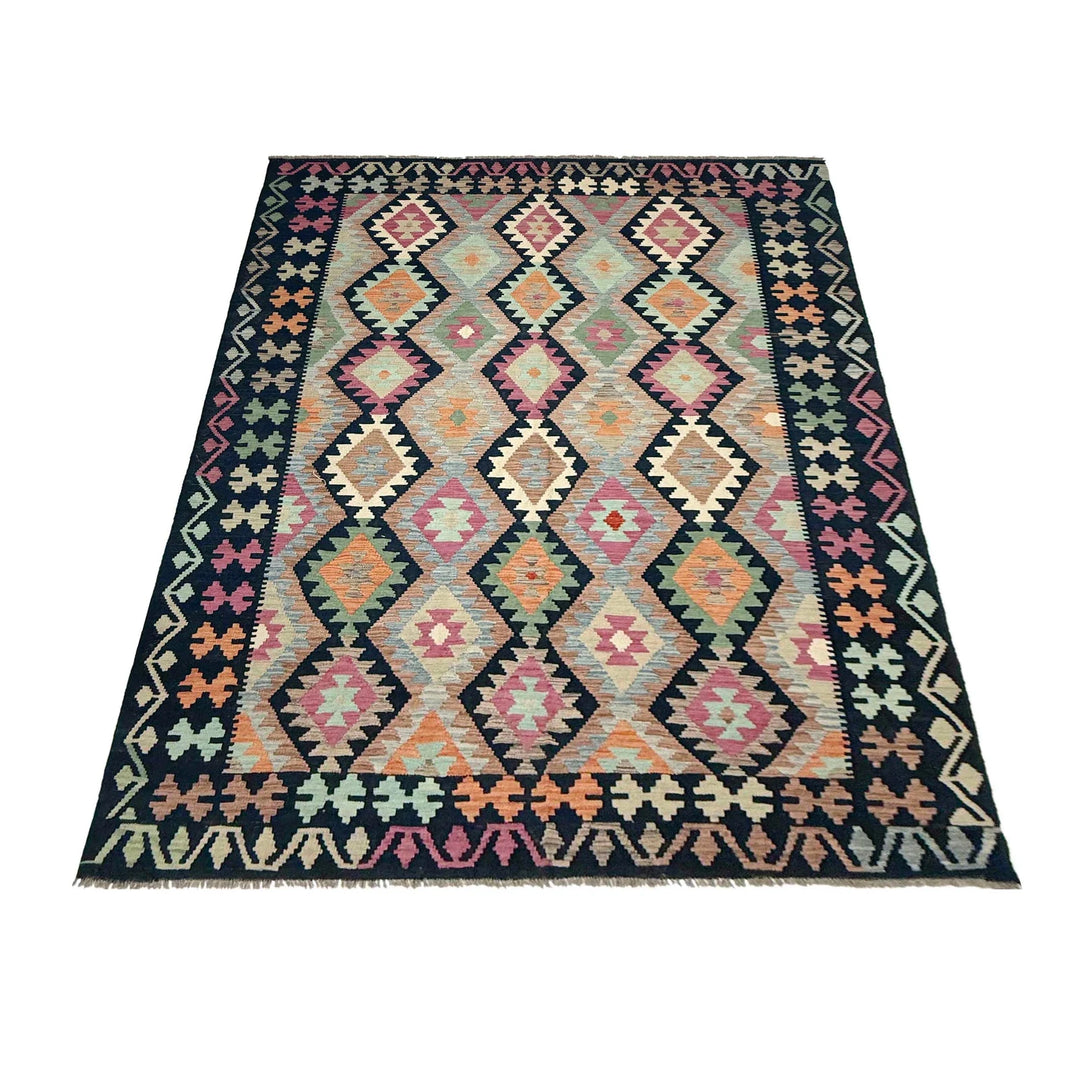 Afghan Vegetable Kilim Rug 6'6" x 9'11" Flat-Weave | No. AL871799