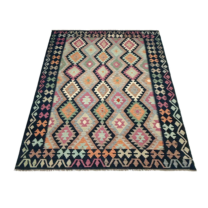 Afghan Vegetable Kilim Rug 6'6" x 9'11" Flat-Weave | No. AL871799