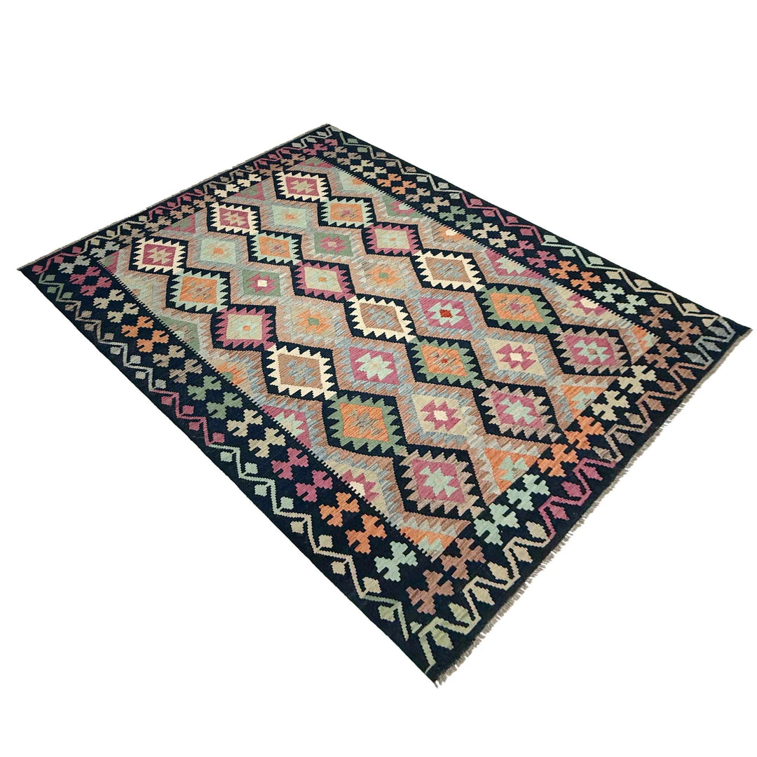 Afghan Vegetable Kilim Rug 6'6" x 9'11" Flat-Weave | No. AL871799