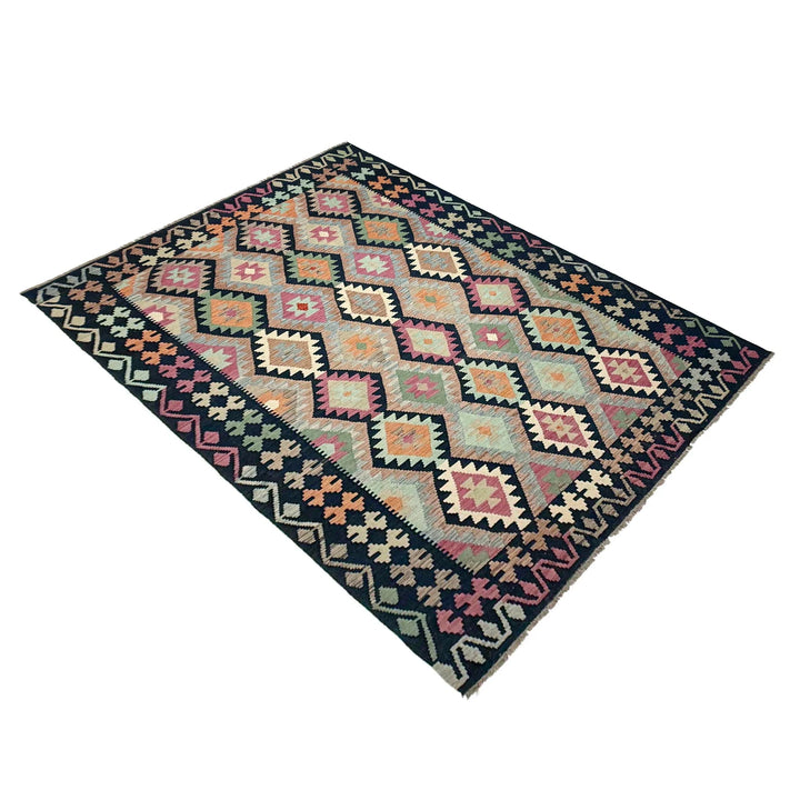 Afghan Vegetable Kilim Rug 6'6" x 9'11" Flat-Weave | No. AL871799