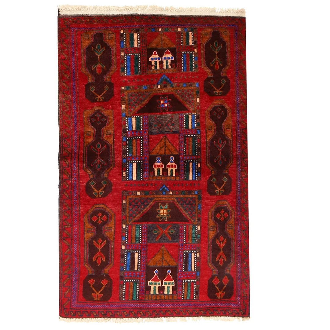 Red Afghan Prayer Rug 2' 8" x 4' 4" Hand-Knotted | No. AL87235