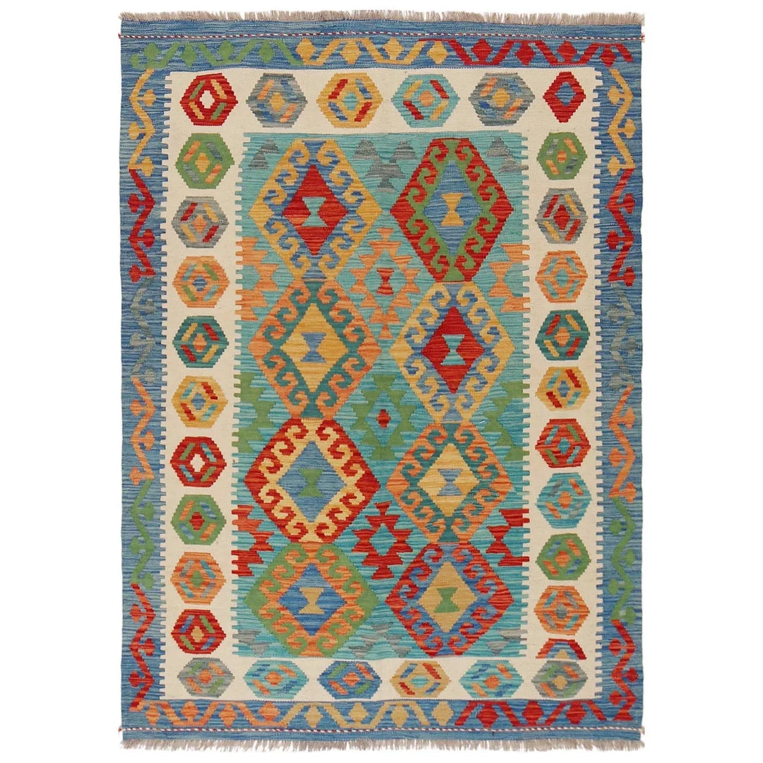 Afghan Kilim Rug 4' 2" x 5' 10" Flat-Weave | No. AL87238