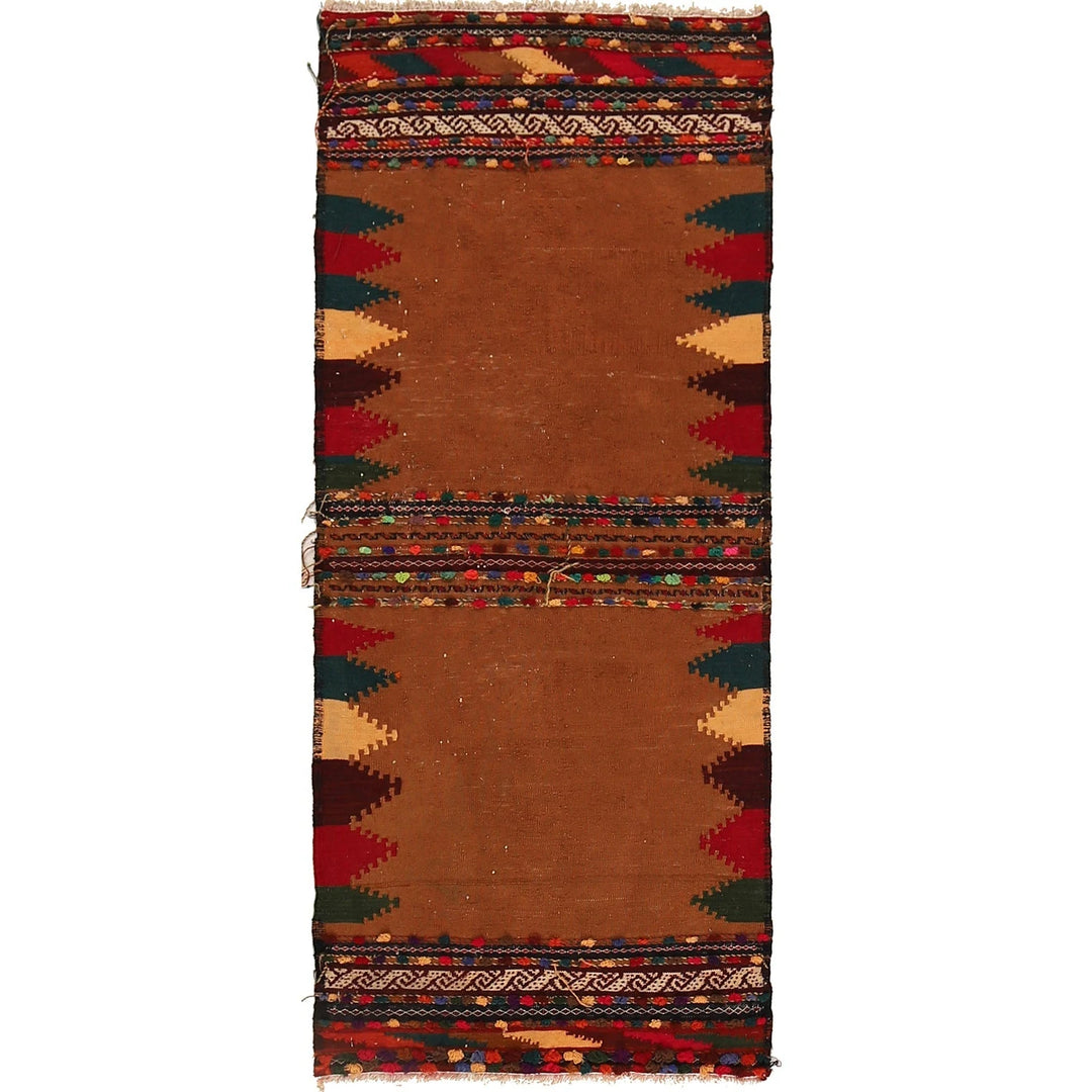 Brown Afghan Table Sheet Runner 2' 0" x 4' 8" Flat-Weave | No. AL87246
