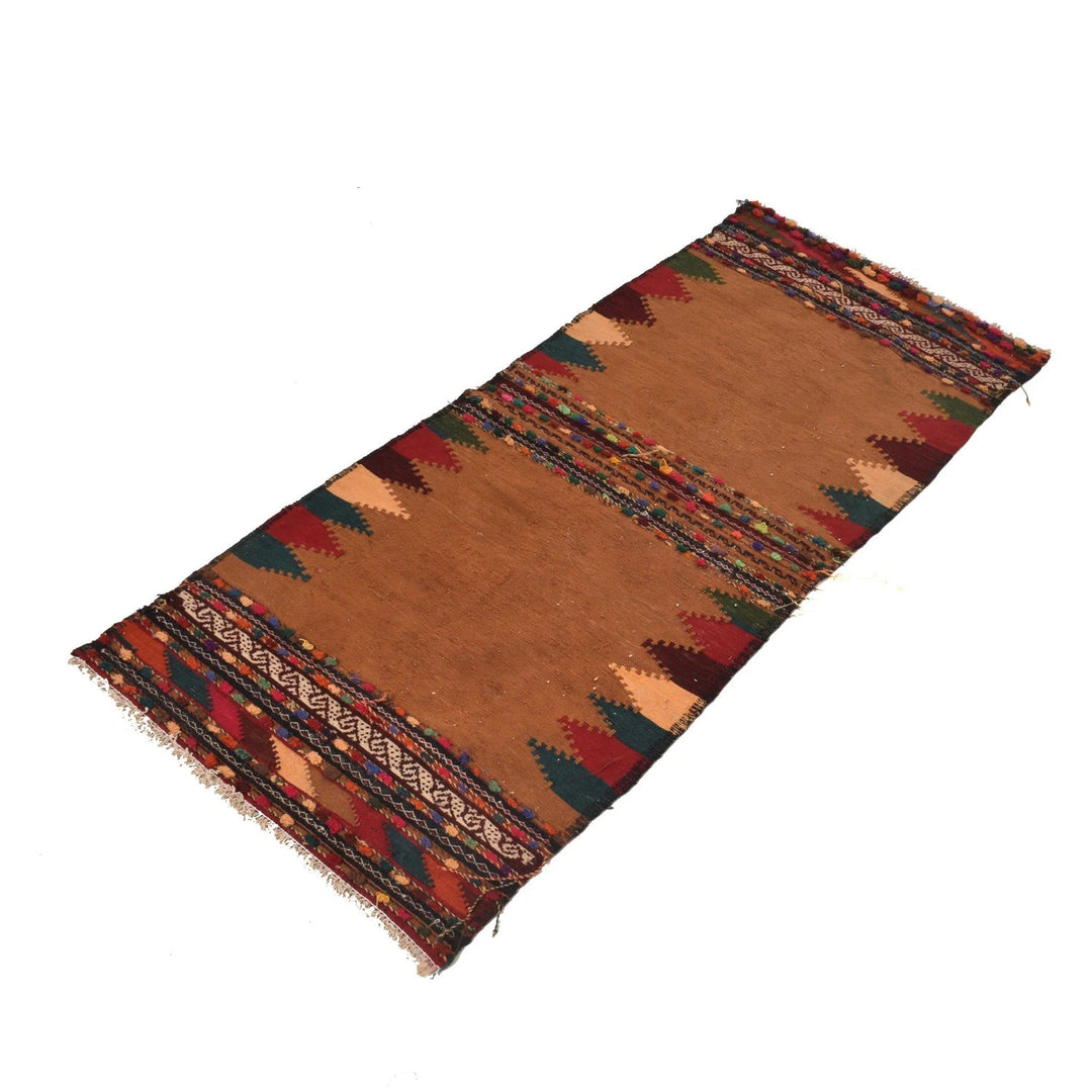 Brown Afghan Table Sheet Runner 2' 0" x 4' 8" Flat-Weave | No. AL87246