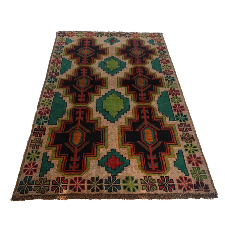 Afghan Baluchi Rug 3' 8" x 6' 1" Hand-Knotted | No. AL87251