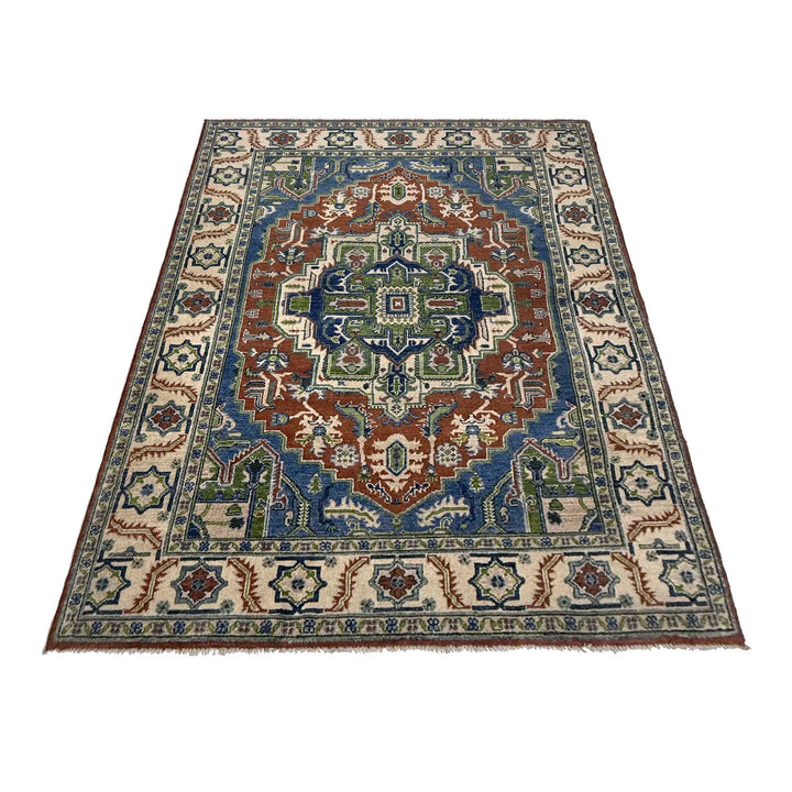 Afghan Heriz Rug 5'1" x 7'0" Hand-Knotted | No. AL87269