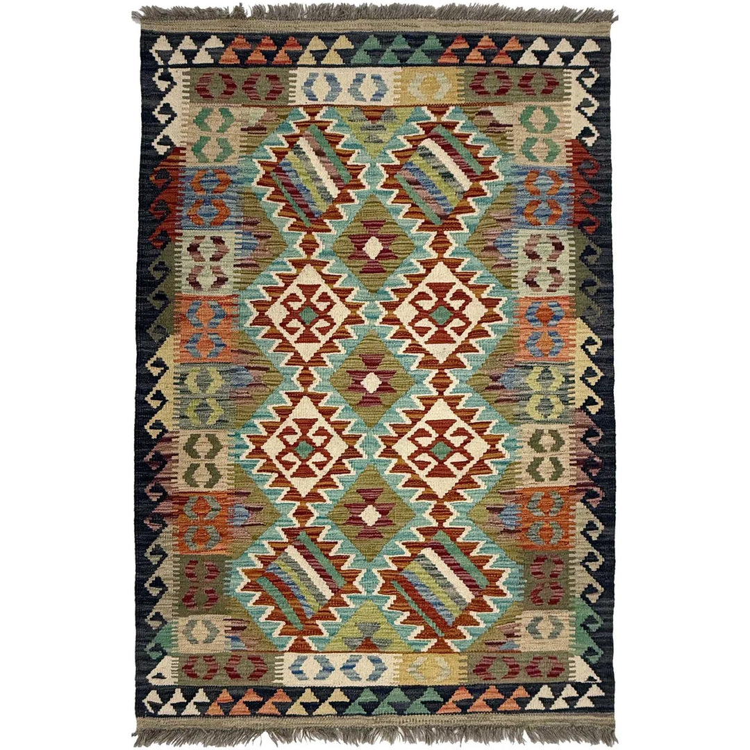 Afghan Kilim Rug 3' 5" x 5' 5" Flat-Weave | No. AL87302