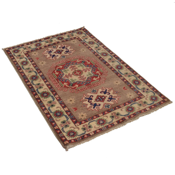 Gray Afghan Kazak Rug 2' 8" x 3' 9" Hand-Knotted | No. AL87310