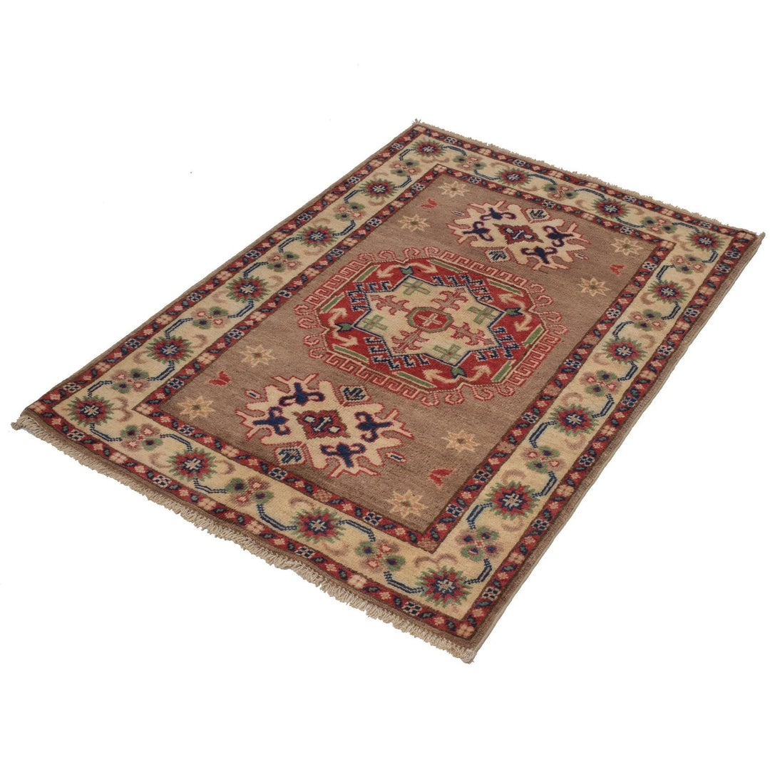 Gray Afghan Kazak Rug 2' 8" x 3' 9" Hand-Knotted | No. AL87310