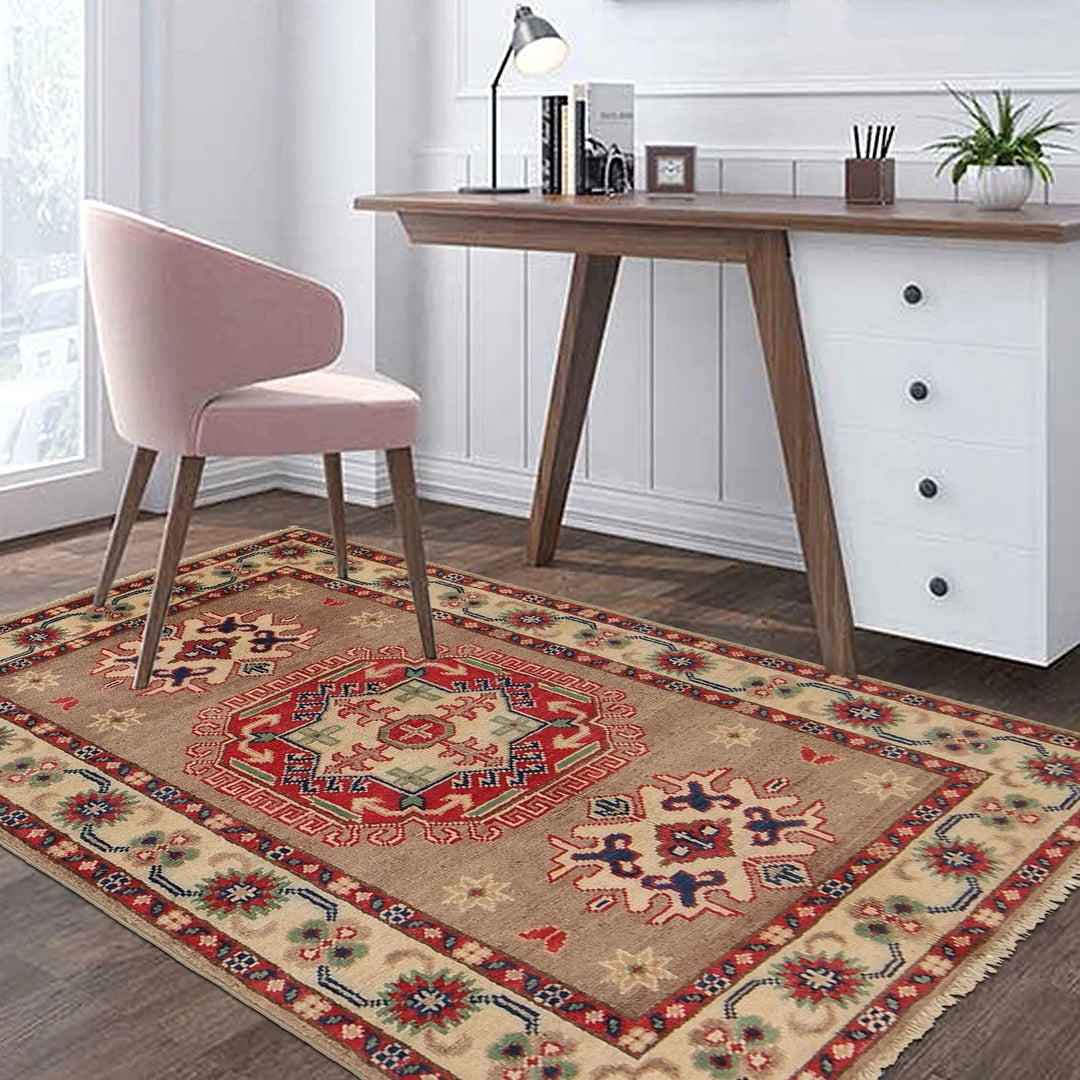 Gray Afghan Kazak Rug 2' 8" x 3' 9" Hand-Knotted | No. AL87310