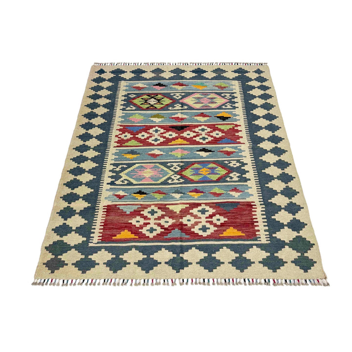 Afghan Vegetable Kilim Rug 4' 10" x 6' 4" Flat-Weave | No. AL873429