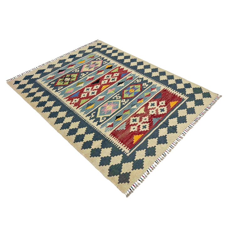 Afghan Vegetable Kilim Rug 4' 10" x 6' 4" Flat-Weave | No. AL873429
