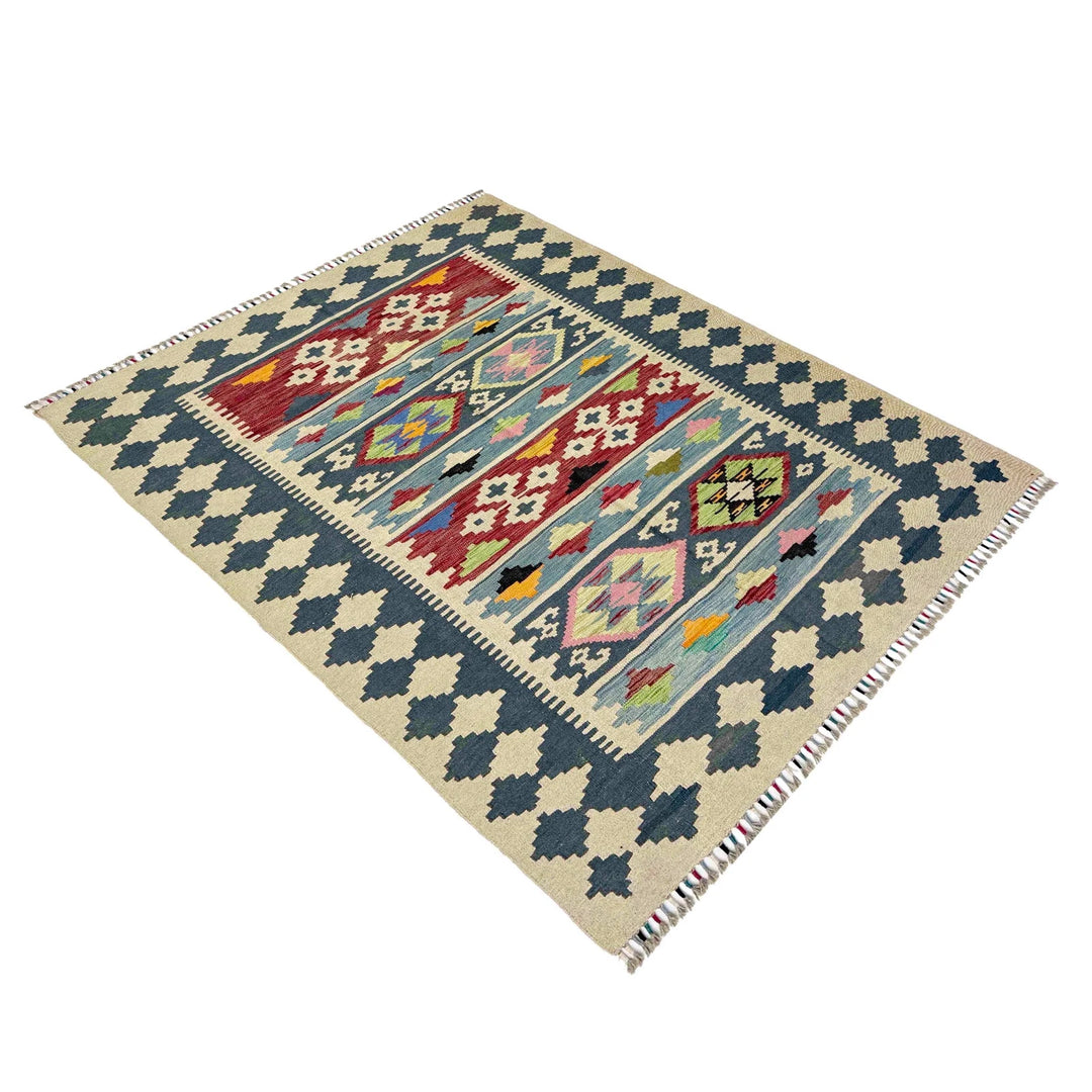 Afghan Vegetable Kilim Rug 4' 10" x 6' 4" Flat-Weave | No. AL873429