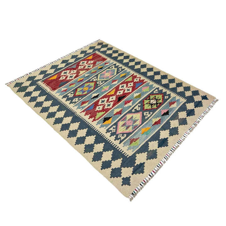Afghan Vegetable Kilim Rug 4' 10" x 6' 4" Flat-Weave | No. AL873429