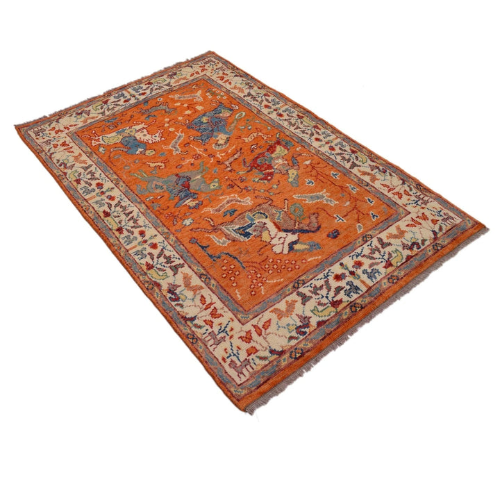 Brown Afghan Pictorial Rug 4' 0" x 5' 11" Hand-Knotted | No. AL87404