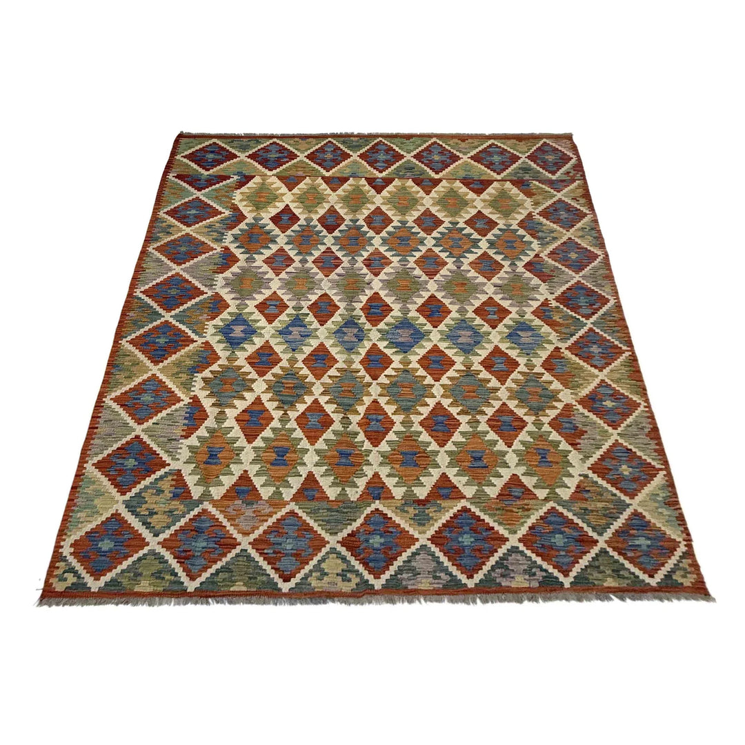 Afghan Vegetable Kilim Rug 5' 9" x 8' 2" Flat-Weave | No. AL874235