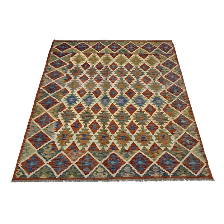 Afghan Vegetable Kilim Rug 5' 9" x 8' 2" Flat-Weave | No. AL874235