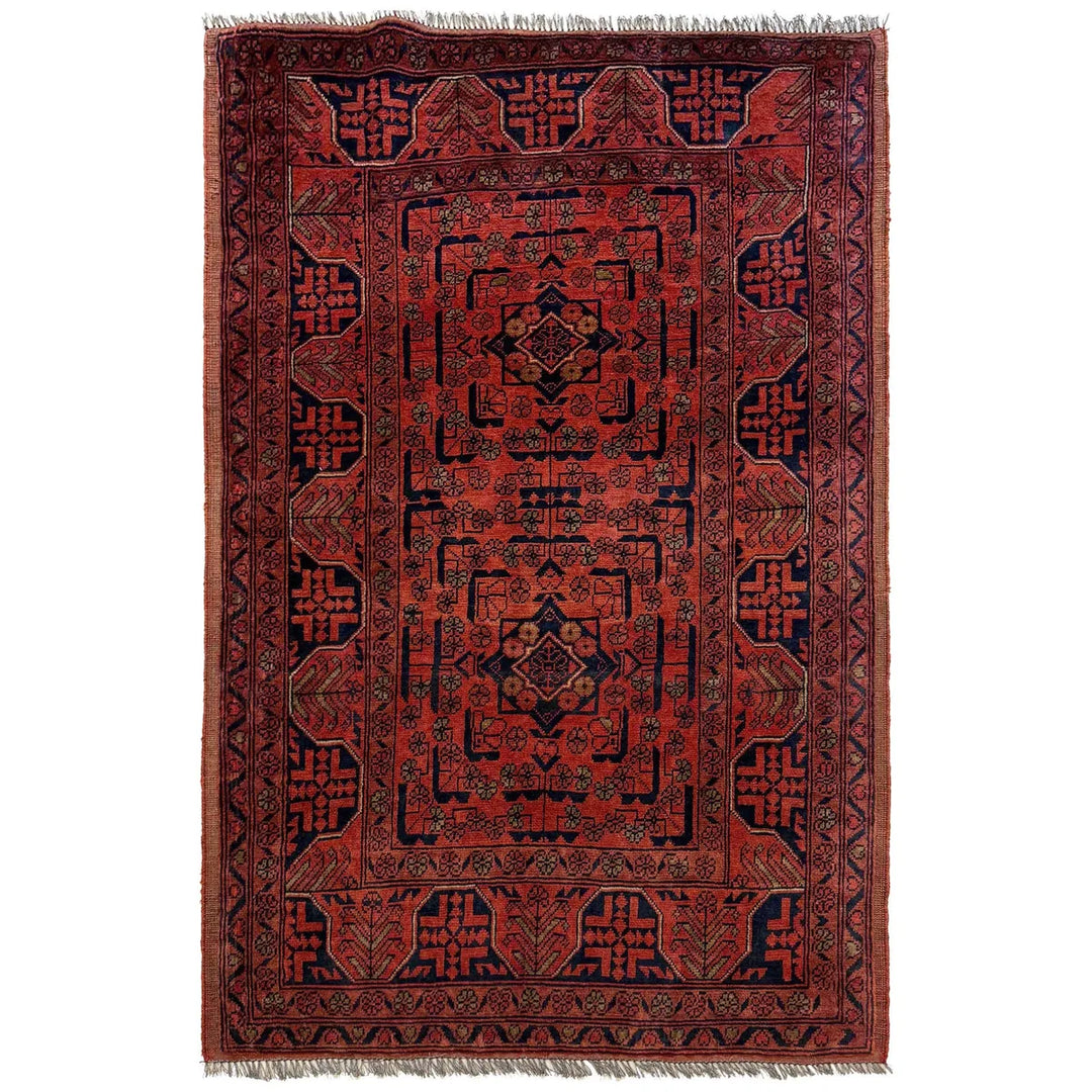 Red Afghan Khal Mohammadi Rug 3' 10" x 5' 3" Hand-Knotted | No. AL87467