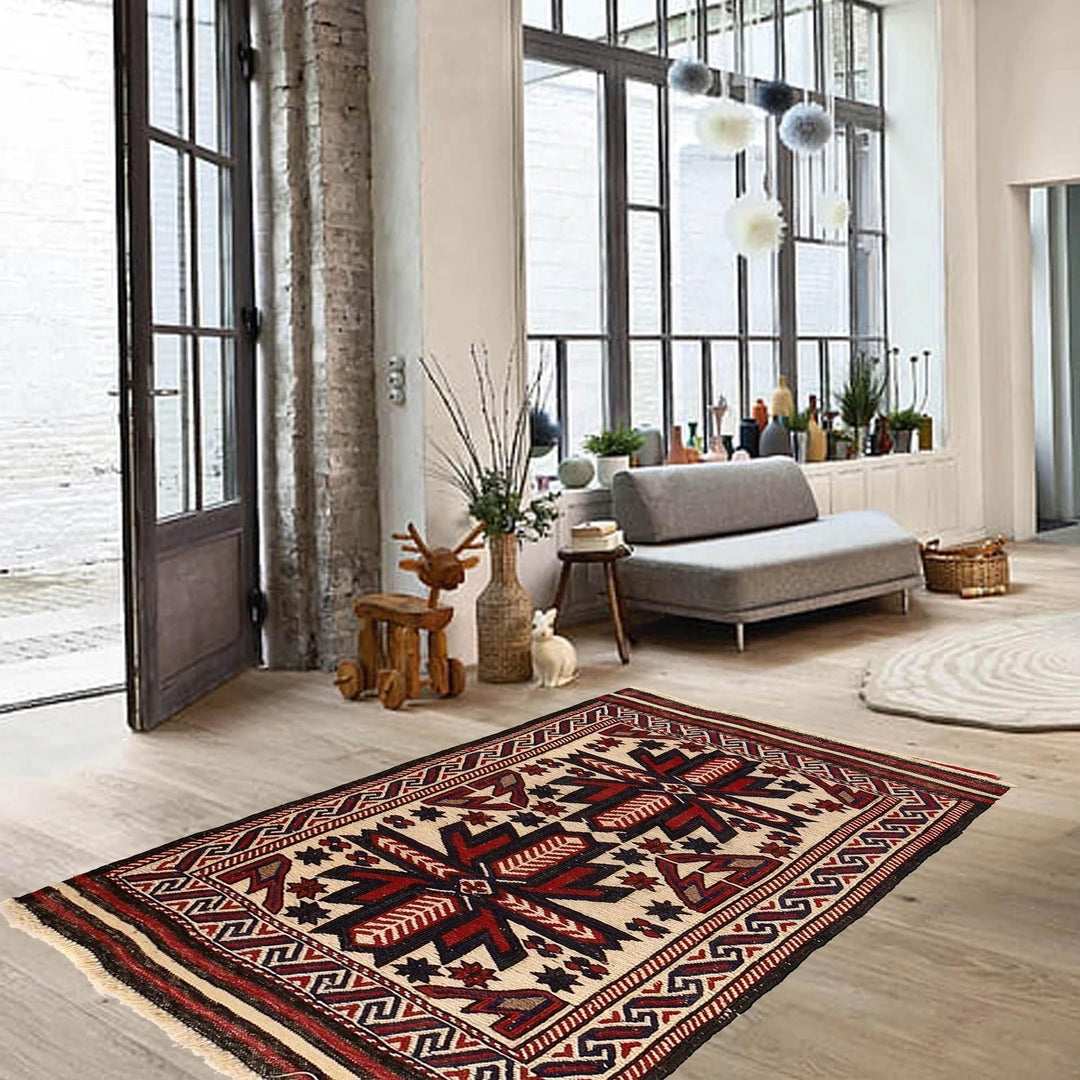 Beige Afghan Kilim Rug 2' 8" x 3' 11" Flat-Weave | No. AL87475