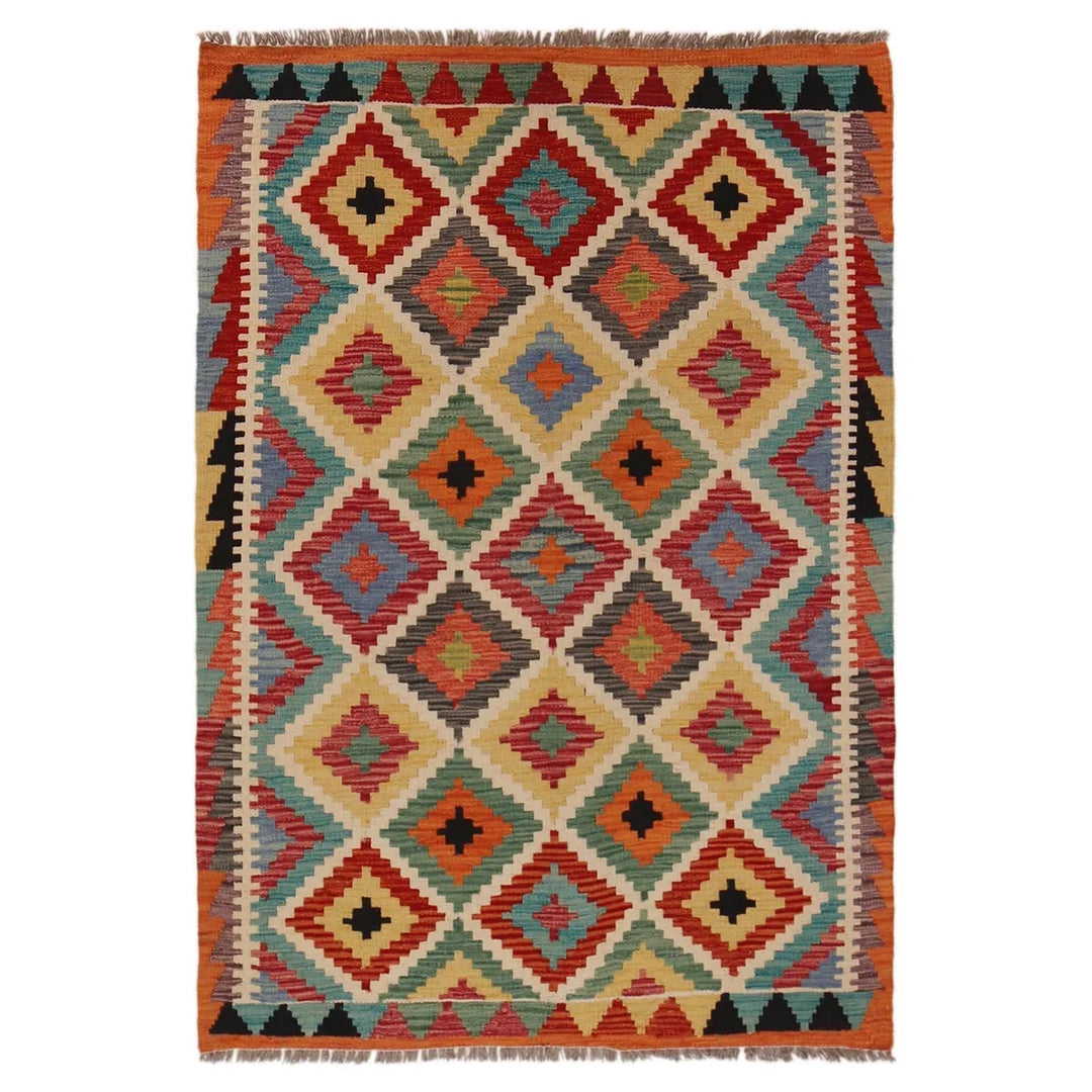 Afghan Vegetable Kilim Rug 3' 5" x 5' 0" Flat-Weave | No. AL87497