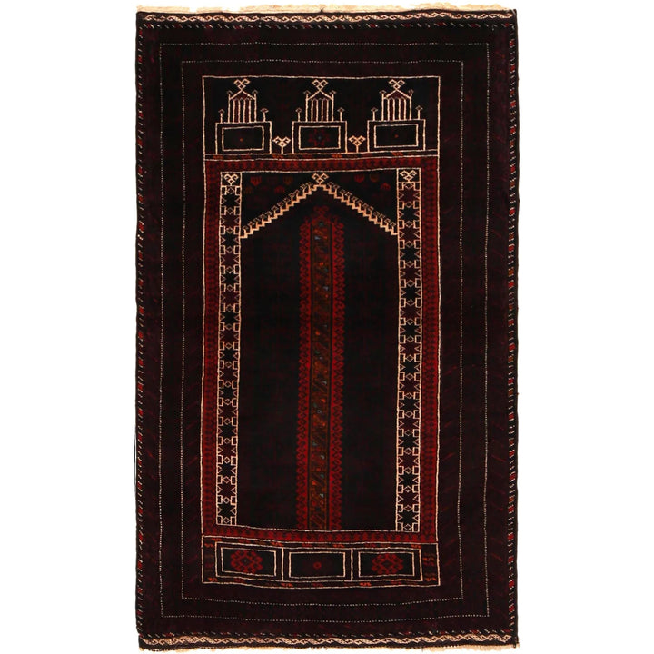 Black Afghan Prayer Rug 2' 9" x 4' 8" Hand-Knotted | No. AL87506