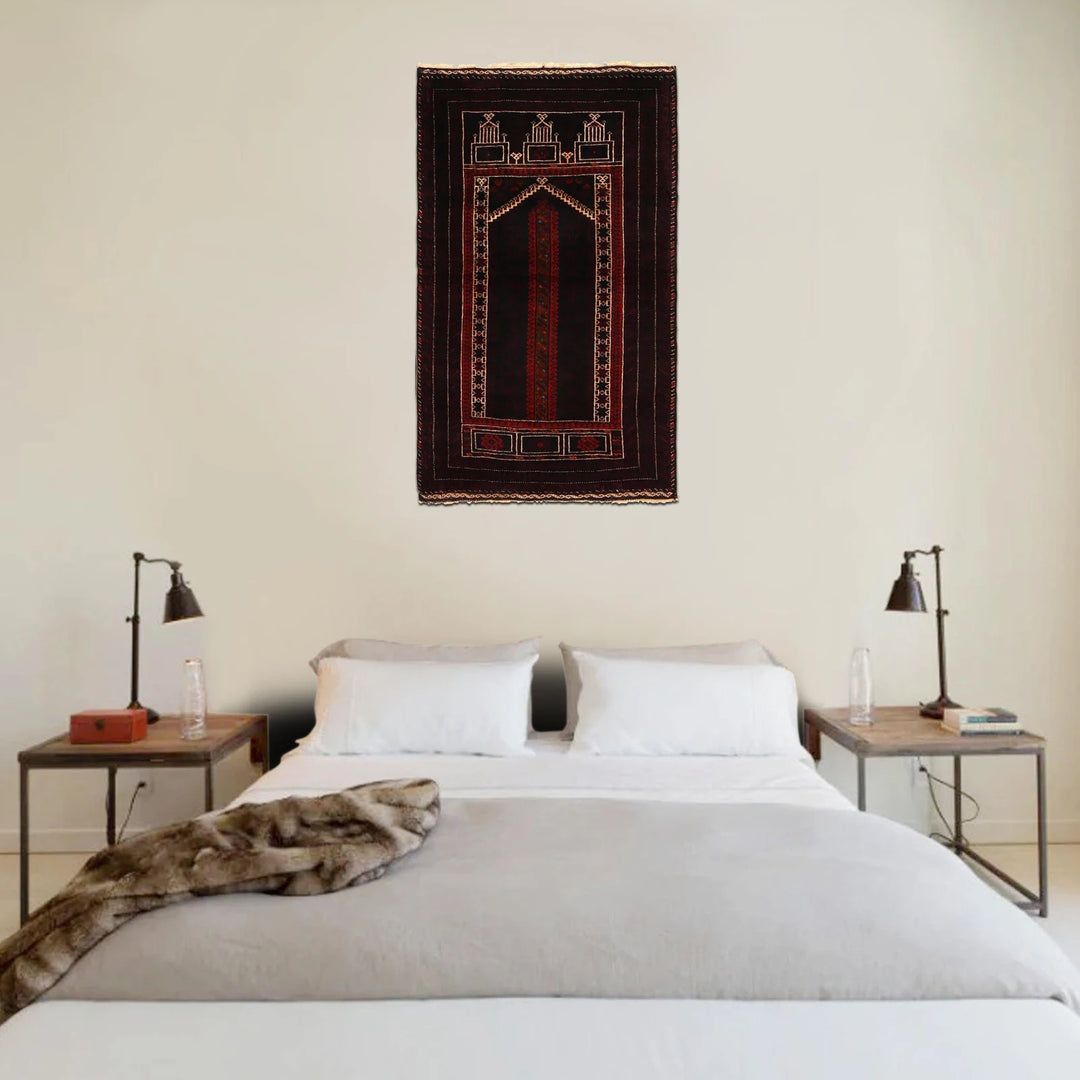 Black Afghan Prayer Rug 2' 9" x 4' 8" Hand-Knotted | No. AL87506