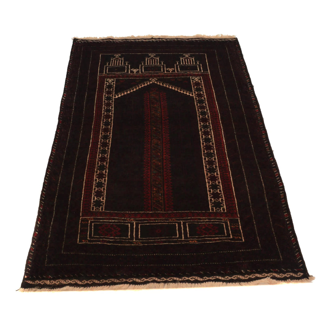 Black Afghan Prayer Rug 2' 9" x 4' 8" Hand-Knotted | No. AL87506