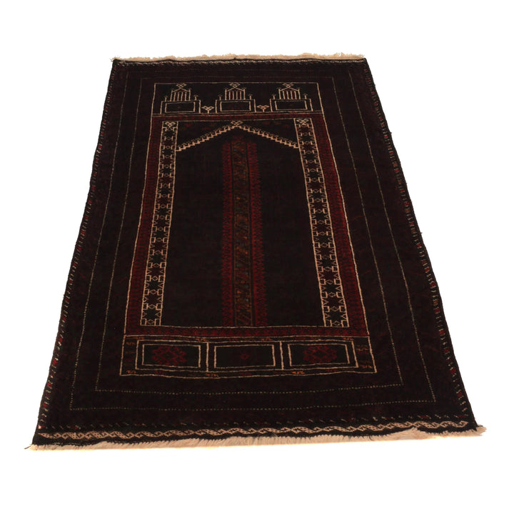 Black Afghan Prayer Rug 2' 9" x 4' 8" Hand-Knotted | No. AL87506