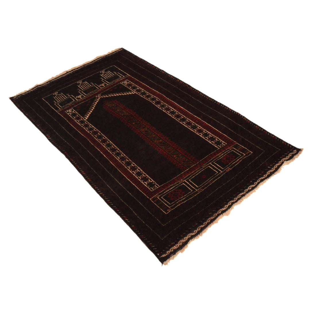 Black Afghan Prayer Rug 2' 9" x 4' 8" Hand-Knotted | No. AL87506