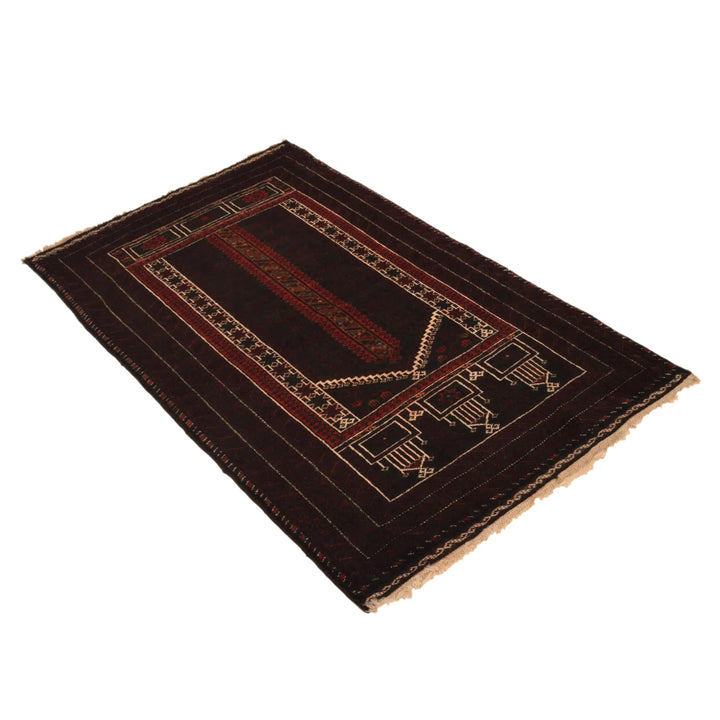 Black Afghan Prayer Rug 2' 9" x 4' 8" Hand-Knotted | No. AL87506