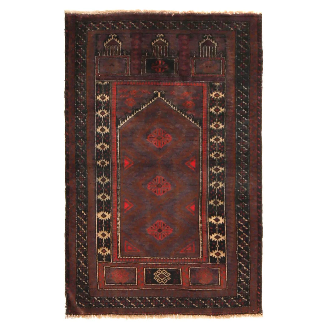 Afghan Prayer Rug 2' 10" x 4' 4" Hand-Knotted | No. AL87555