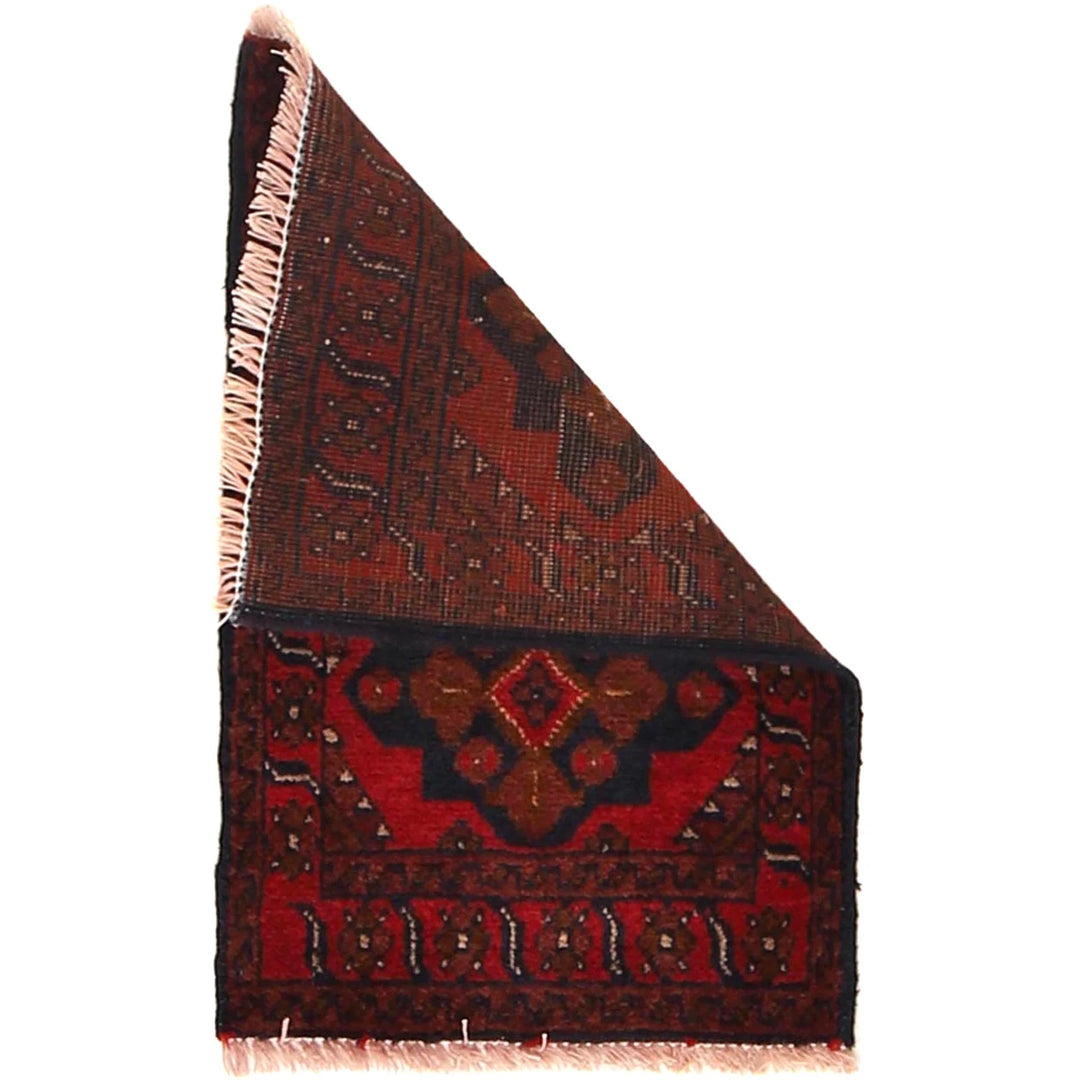Red Afghan Oriental Doormat 1' 4" x 2' 1" Hand-Knotted | No. AL87670