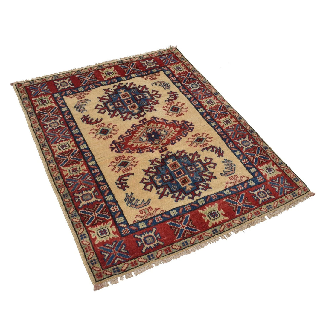 Ivory Afghan Kazak Rug 2' 11" x 3' 10" Hand-Knotted | No. AL87731