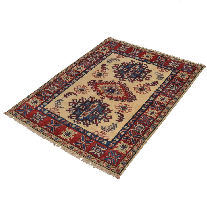 Ivory Afghan Kazak Rug 2' 11" x 3' 10" Hand-Knotted | No. AL87731