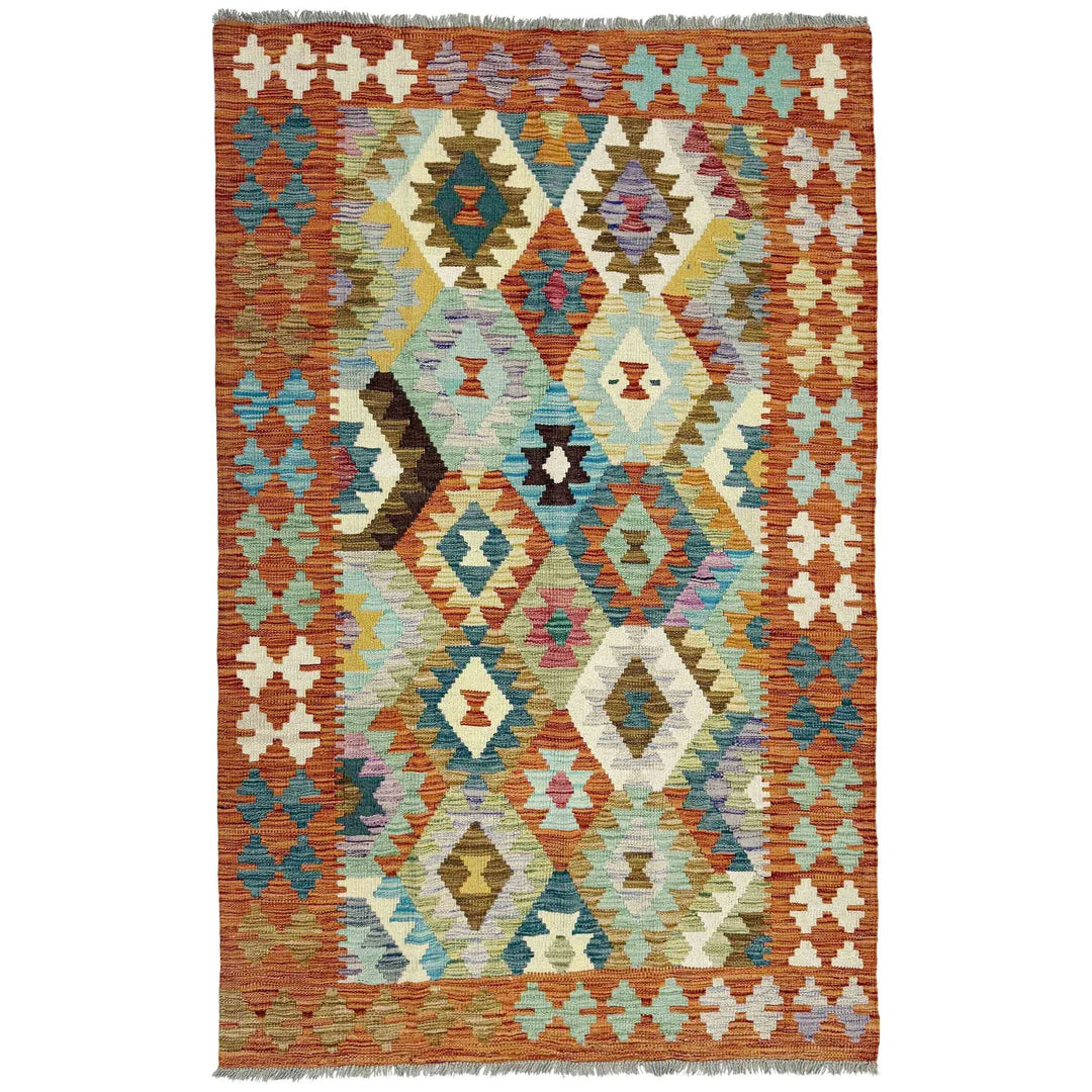 Multicolor Afghan Vegetable Kilim Rug 3' 11" x 6' 3" Flat-Weave | No. AL87788