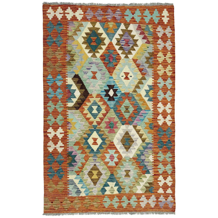 Multicolor Afghan Vegetable Kilim Rug 3' 11" x 6' 3" Flat-Weave | No. AL87788