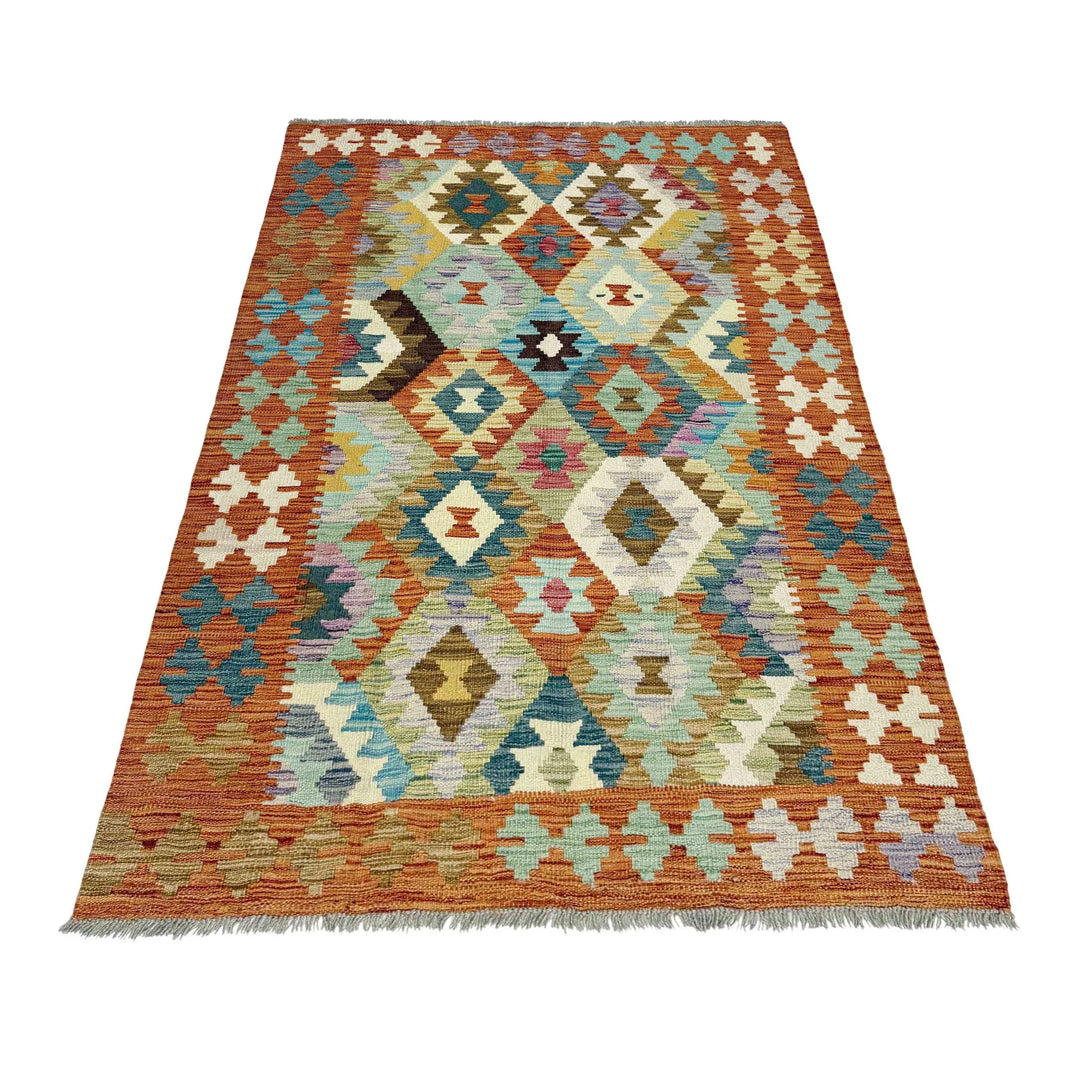 Multicolor Afghan Vegetable Kilim Rug 3' 11" x 6' 3" Flat-Weave | No. AL87788