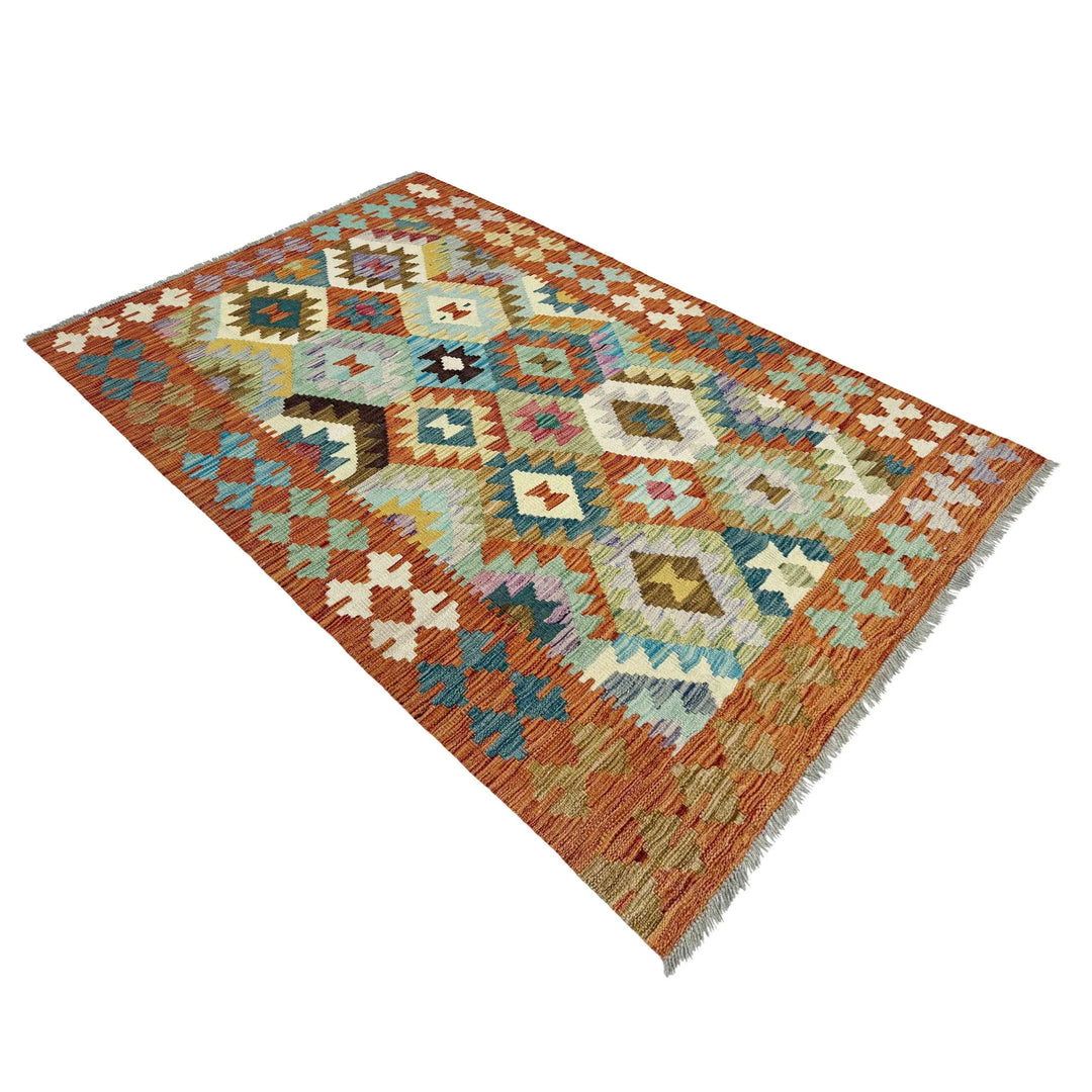 Multicolor Afghan Vegetable Kilim Rug 3' 11" x 6' 3" Flat-Weave | No. AL87788