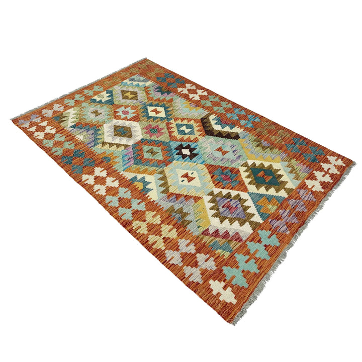 Multicolor Afghan Vegetable Kilim Rug 3' 11" x 6' 3" Flat-Weave | No. AL87788