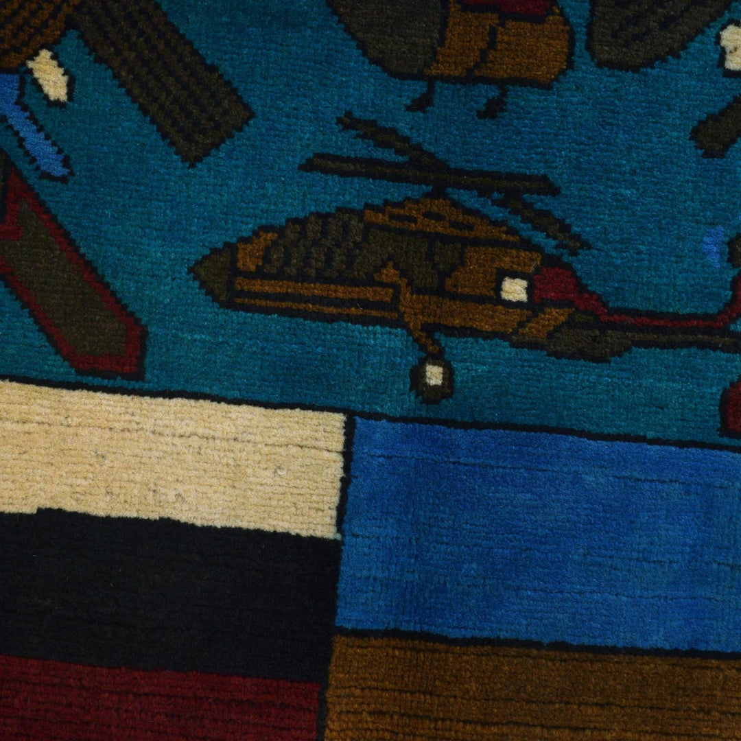 Blue Afghan War Rug 2' 7" x 3' 11" Hand-Knotted | No. AL87988