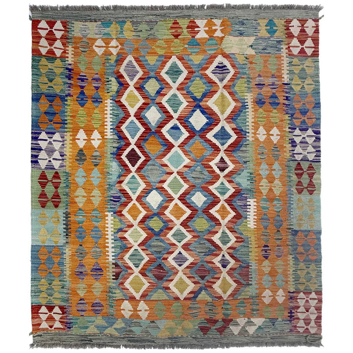 Afghan Vegetable Kilim Rug 4' 10" x 6' 8" Flat-Weave | No. AL880196