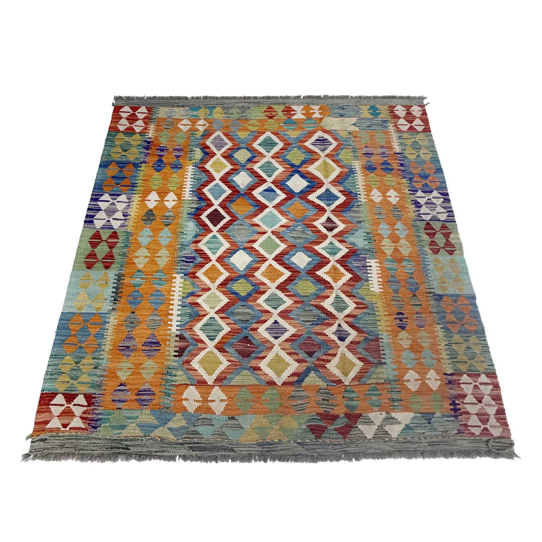 Afghan Vegetable Kilim Rug 4' 10" x 6' 8" Flat-Weave | No. AL880196
